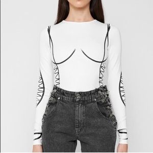 SKETCH CONTOUR LONG SLEEVE BODYSUIT - WHITE MANIERE DE VOIR